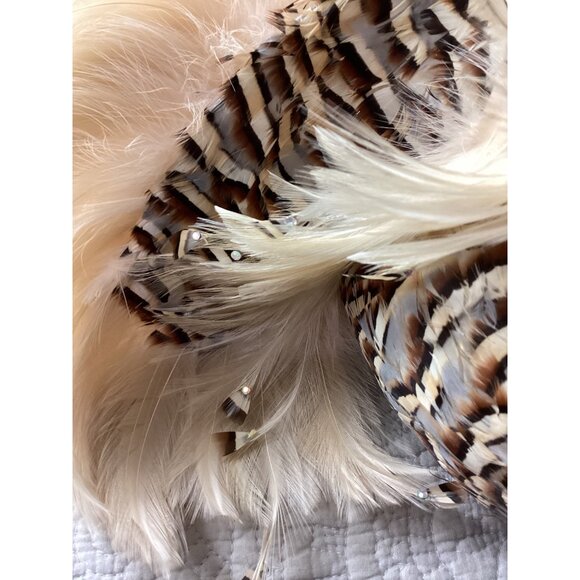 Vintage Jack McConnell Feather Hat W/Rhinestone Accents*Cream Feathers*Halloween - Picture 3 of 10